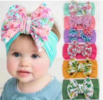 Elastic Nylon Bowknot Infant Headband for Baby Girls