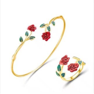 Rose Flower Shaped Bracelet Ring Set