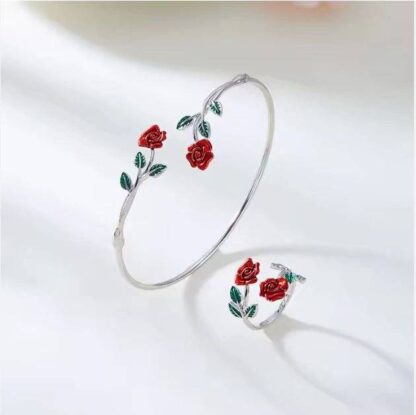 Rose Flower Shaped Bracelet Ring Set