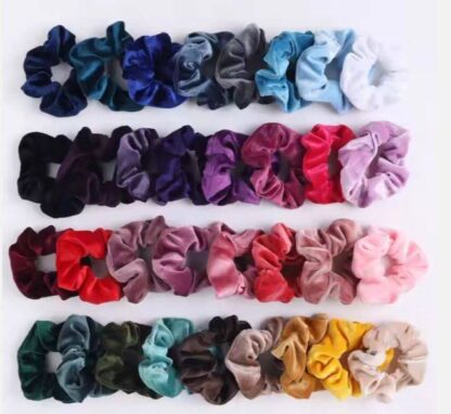 Velvet Plain Hair Scrunchies 33 Pieces